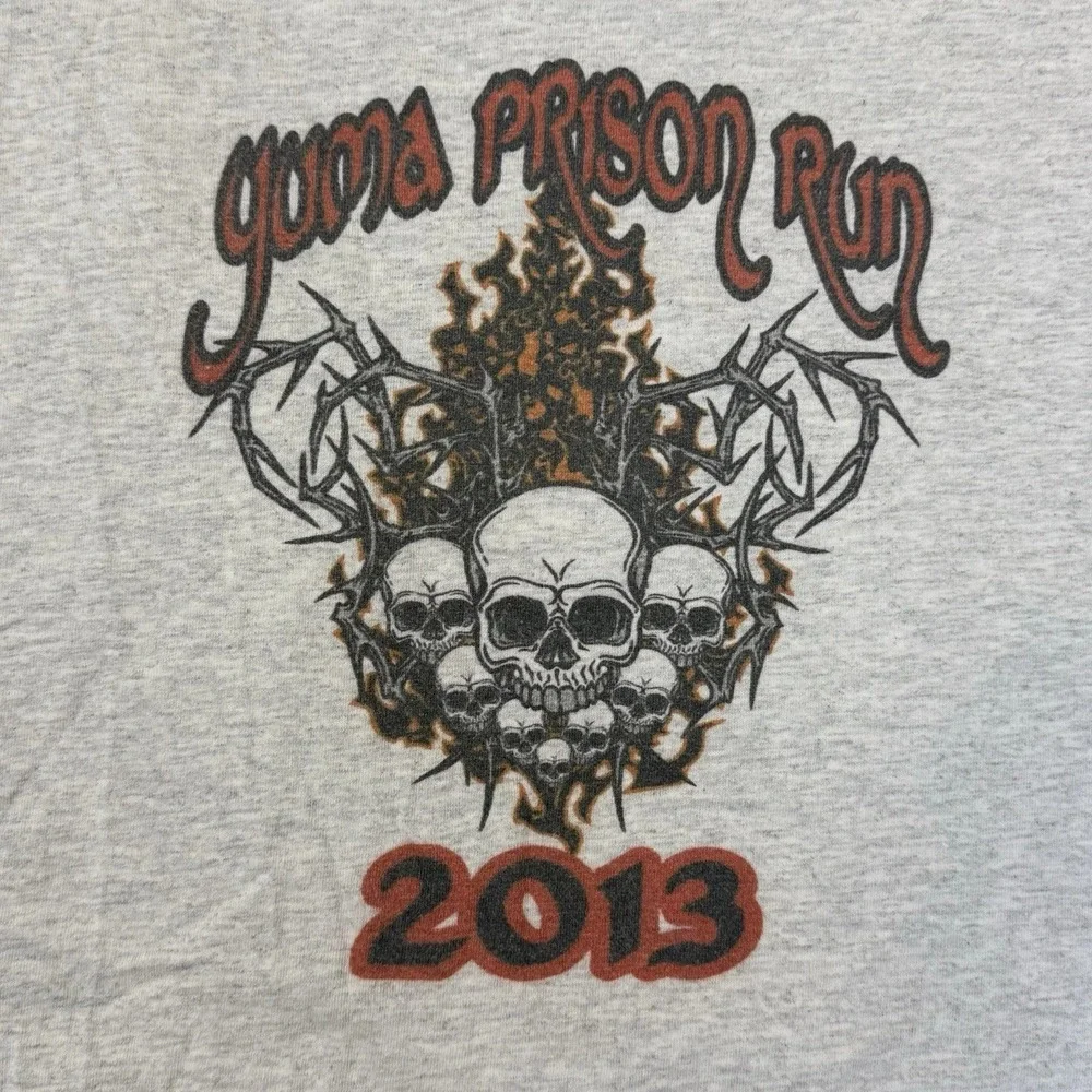 Yuma Prison Run 2013 Men's Long Sleeve Shirt 3XL Gray Skull Biker Motorcycle